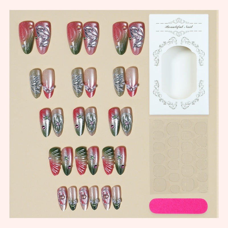 Artificial nail set with elegant color gradients and decorative 3D elements Kalsten