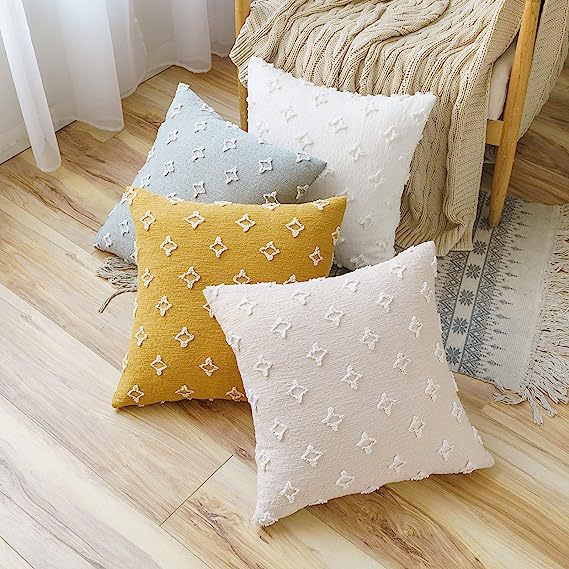 Decorative cushion cover in Boho-Scandi mix with hand-tufted 3D diamond relief Kalsten