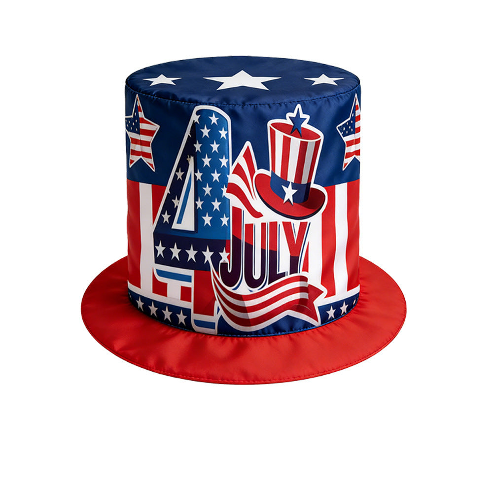 Unisex non-patriotic party top hat with stars and stripes pattern made of satin Kalsten