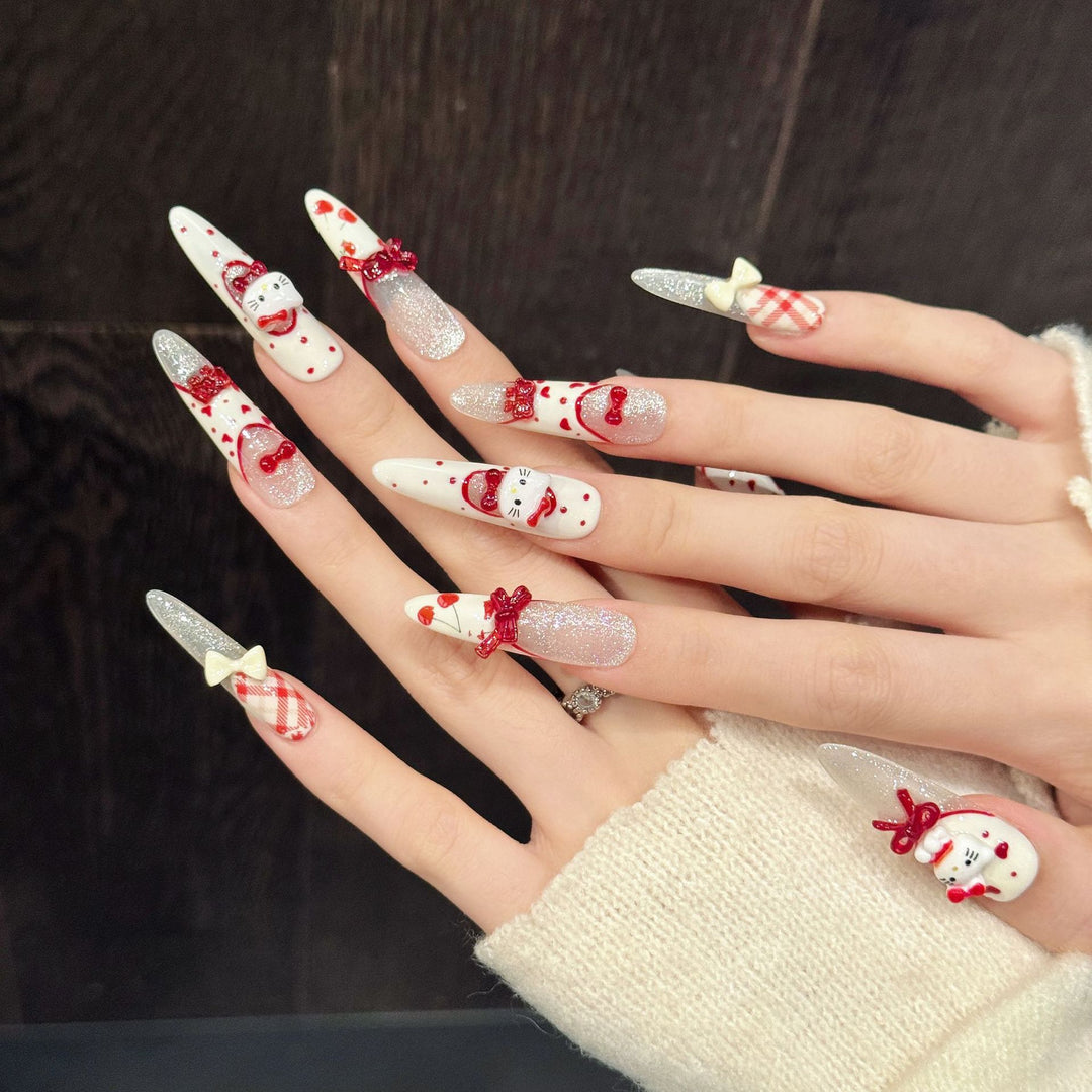 Creative Themed Press-On Nail Set with Holiday Motifs
