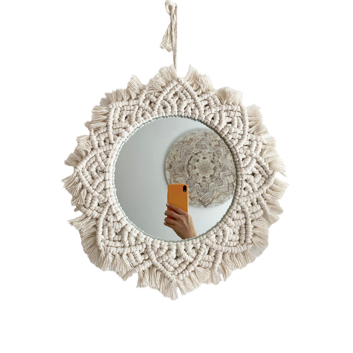 Macrame Wall Mirror with Fringe Detailing Kalsten