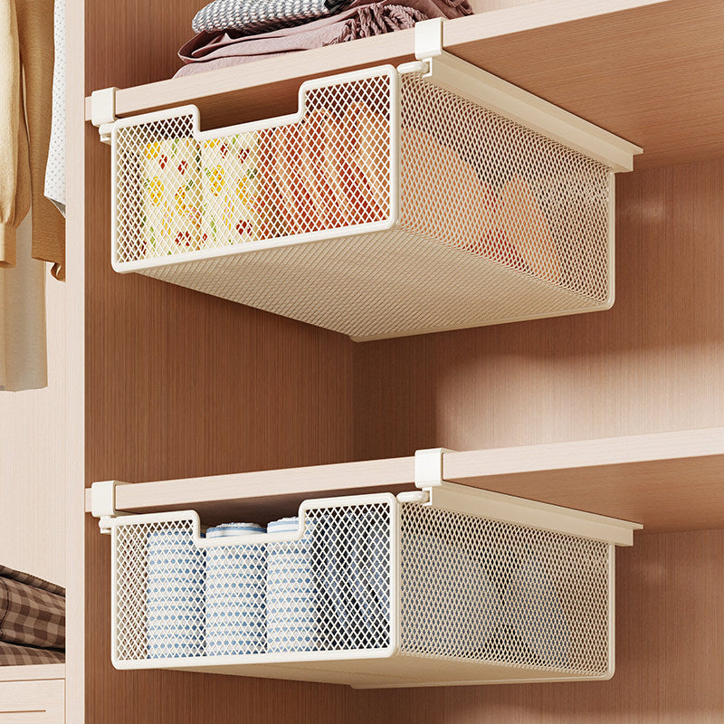 Retractable Under-Shelf Wire Mesh Drawer for Closet Organization