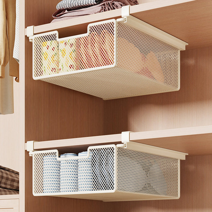 Retractable Under-Shelf Wire Mesh Drawer for Closet Organization