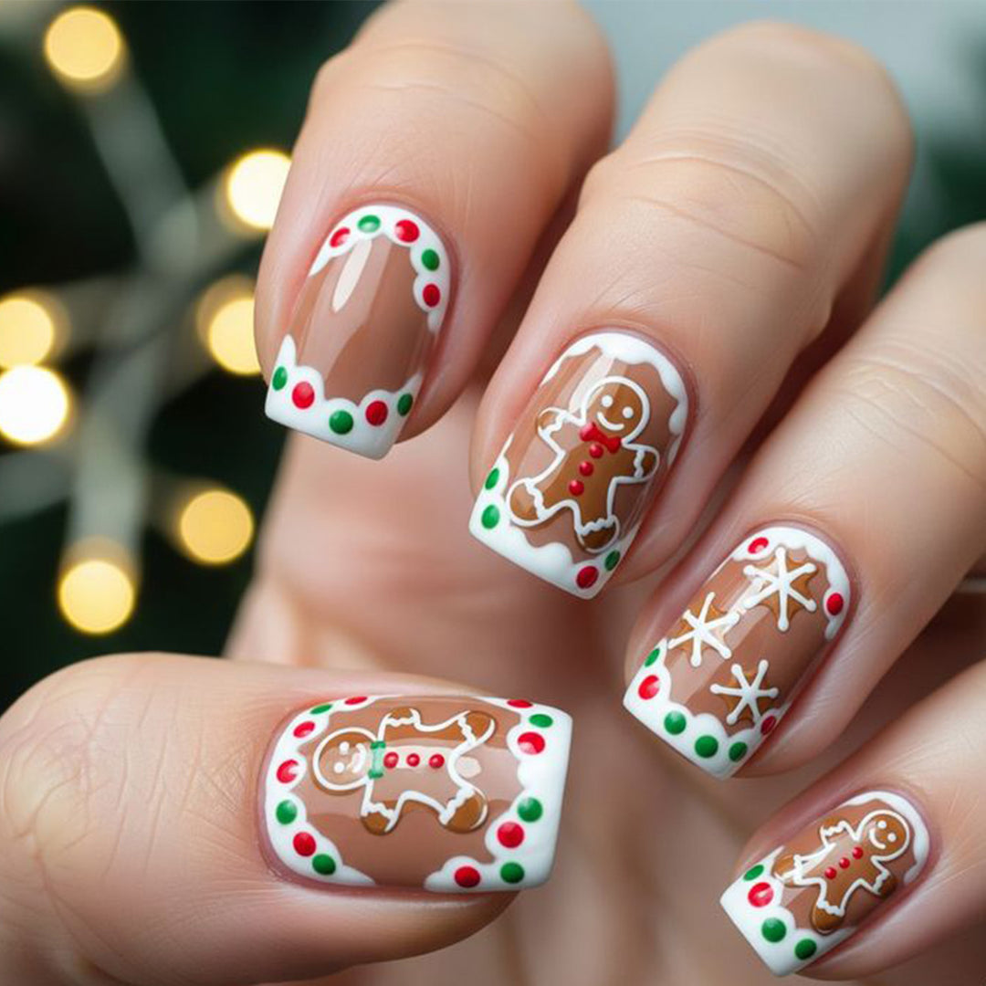 Festive Gingerbread-Themed Nail Art Extensions Kalsten