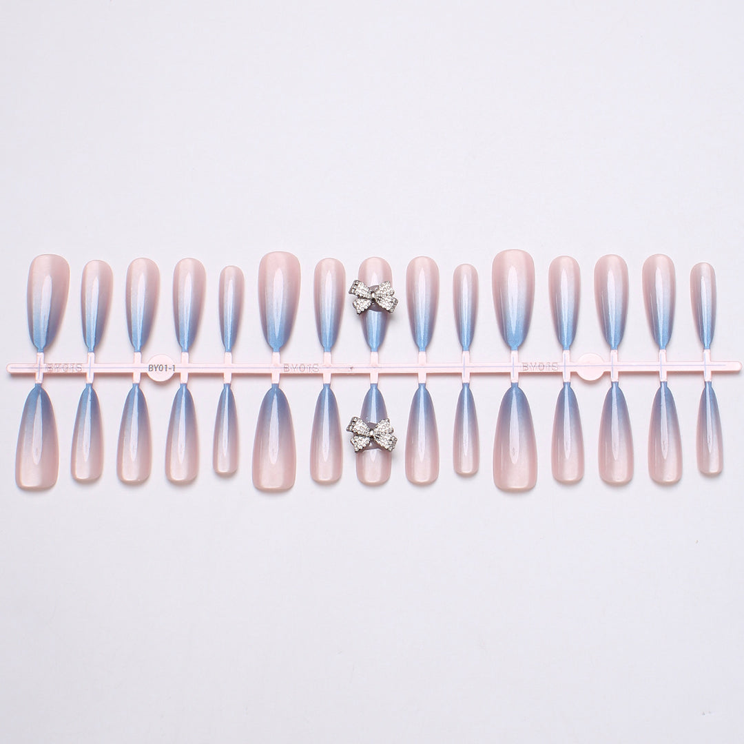 Elegant Stiletto Press-On Nails with Rhinestone Bows Kalsten