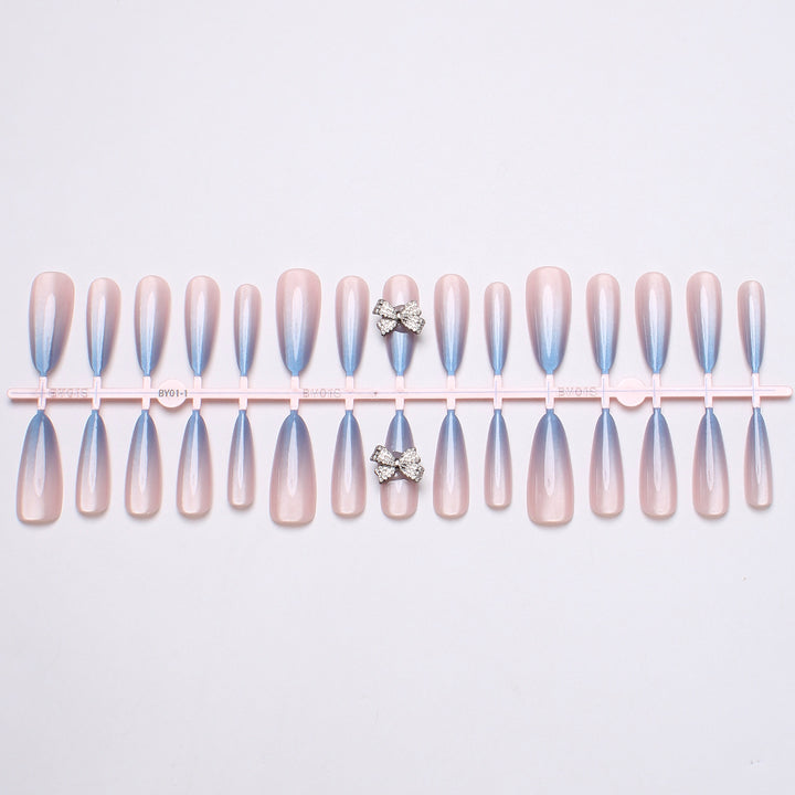 Elegant Stiletto Press-On Nails with Rhinestone Bows Kalsten