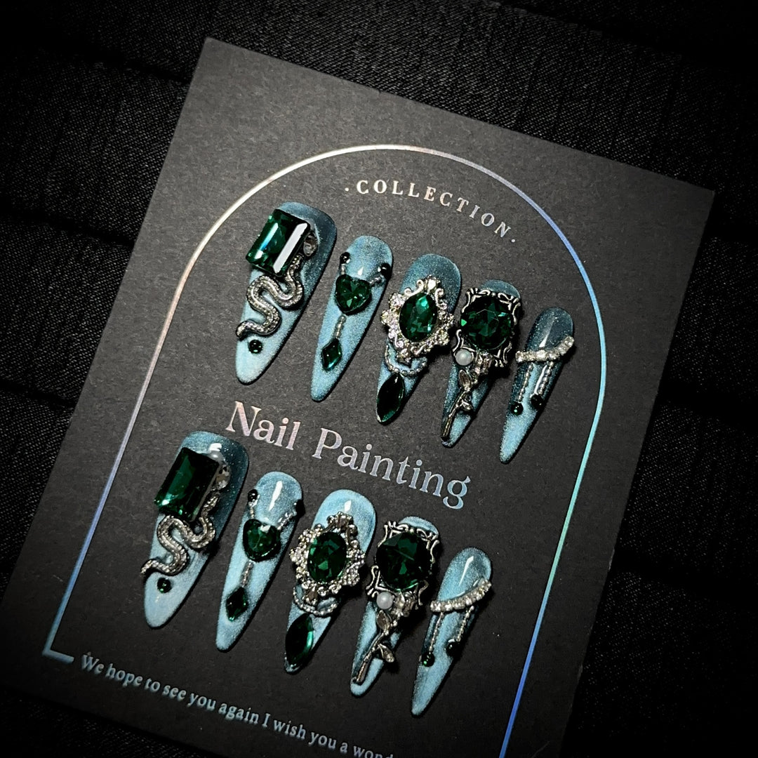 Artistic Rhinestone-Embellished Press-On Nails