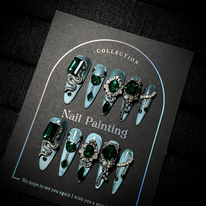 Artistic Rhinestone-Embellished Press-On Nails