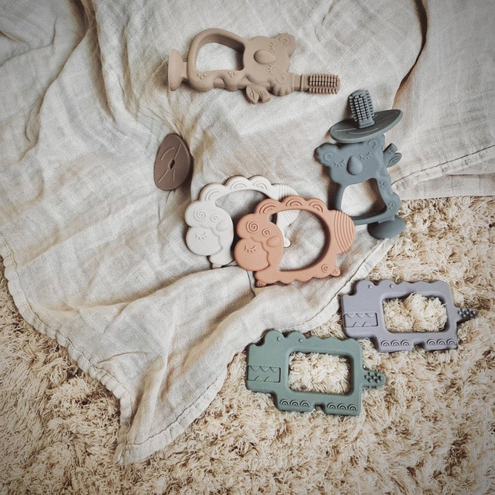 Silicone Koala Teether Pacifier with Ergonomic Handle and Safety Screw Attachment