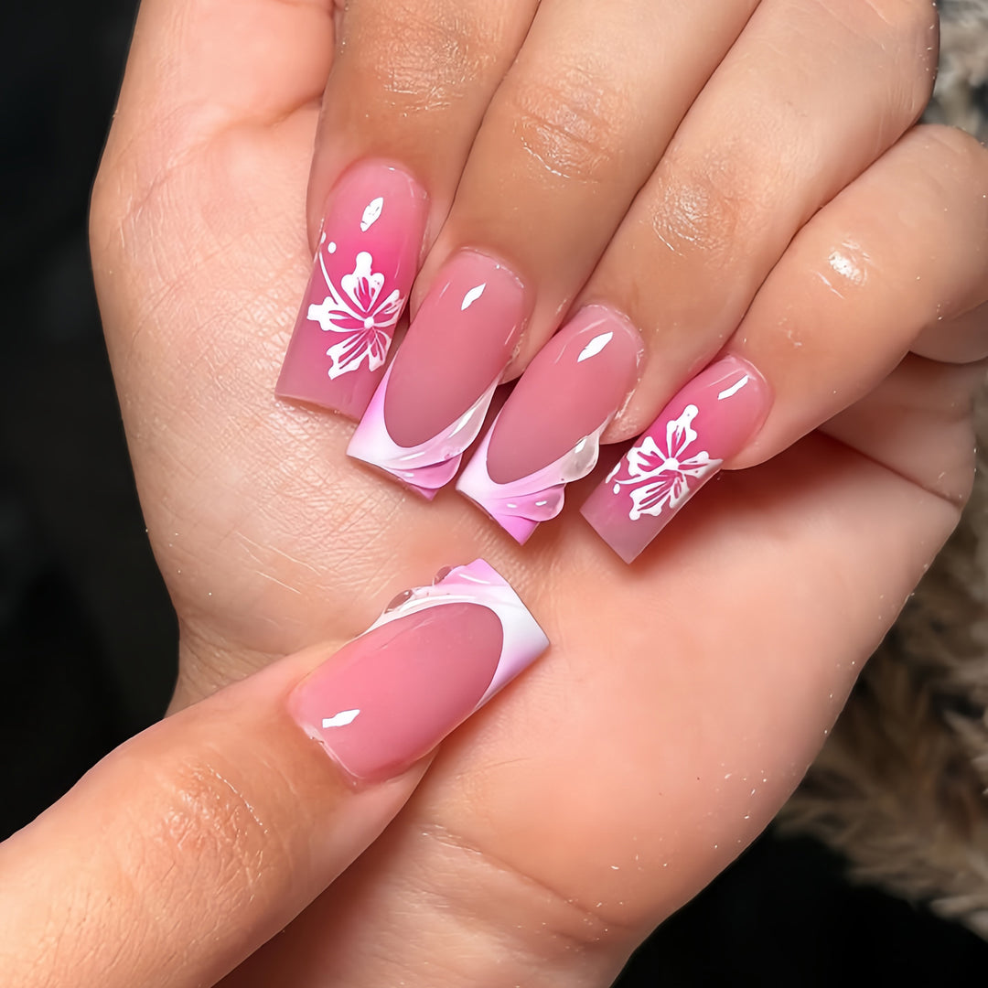 Artificial Nail Set with Floral Decorations Kalsten