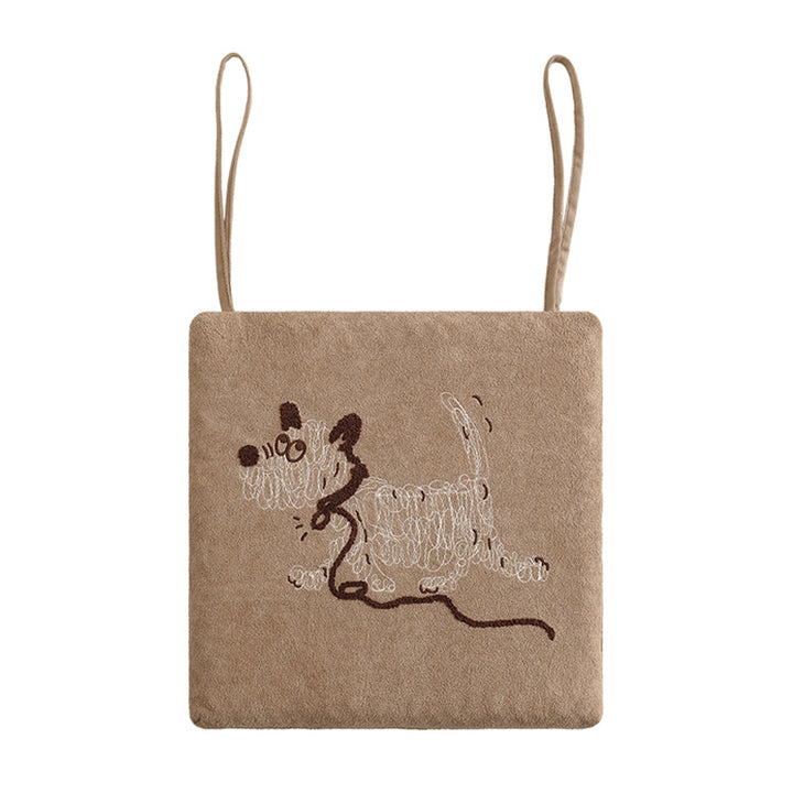 Padded seat cushion with embroidered dog motif and ties Kalsten
