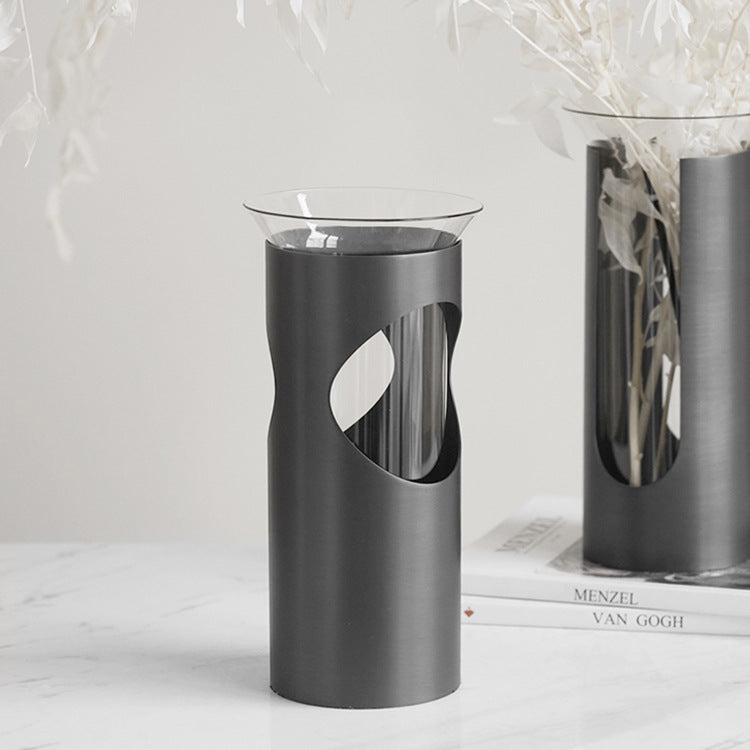 Artistic Modern Glass and Metal Vase
