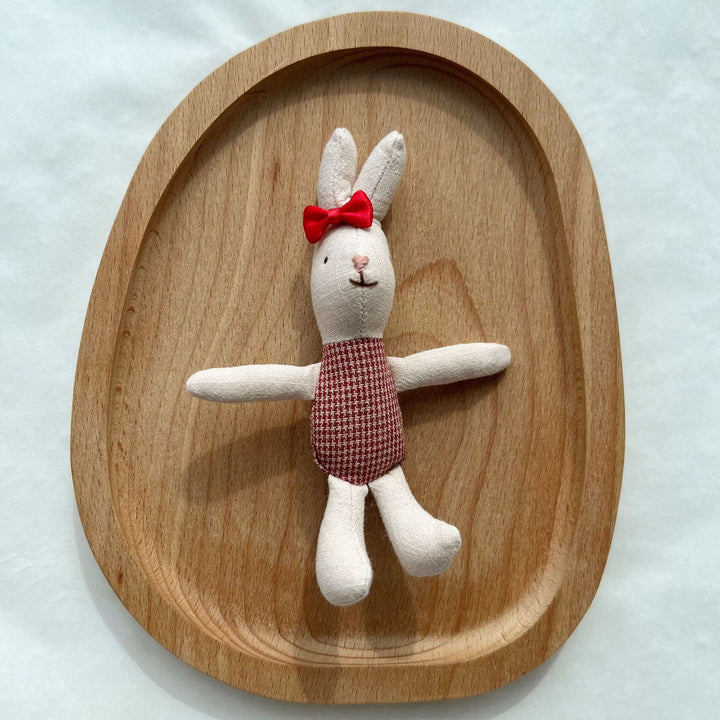 Soft Linen Rabbit Comforter Doll with Pink Gingham Dress and Satin Bow