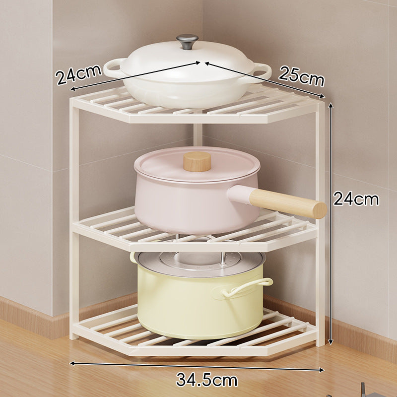 Corner Three-Tier Hexagonal Metal Mesh Kitchen Pot and Pan Organizer Rack