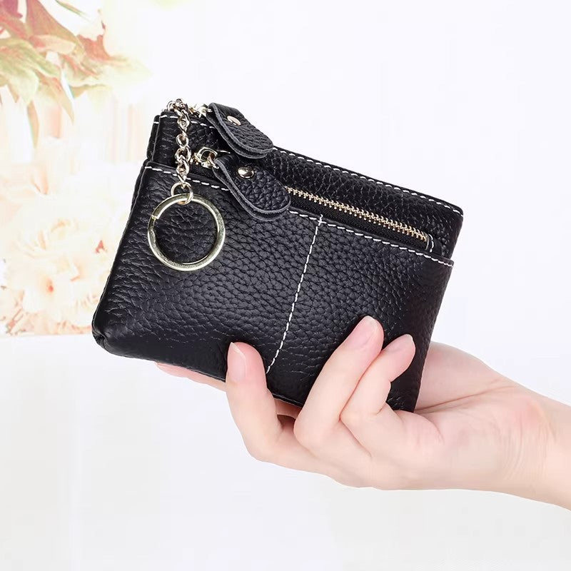 Premium Double Zip Leather Coin Pouch