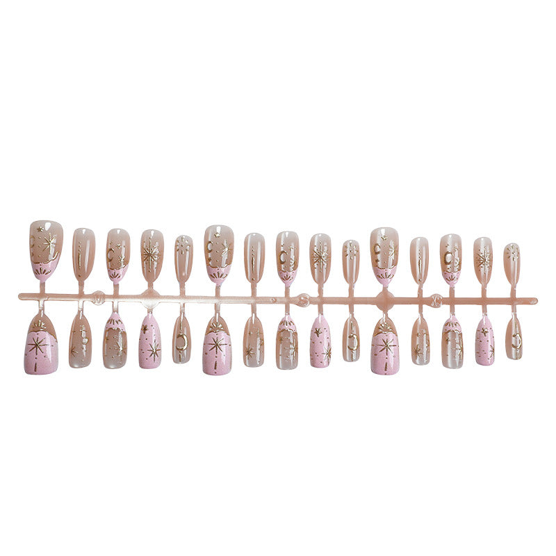 Artistic Press-On Nail Art Set with Elegant Gold Accents