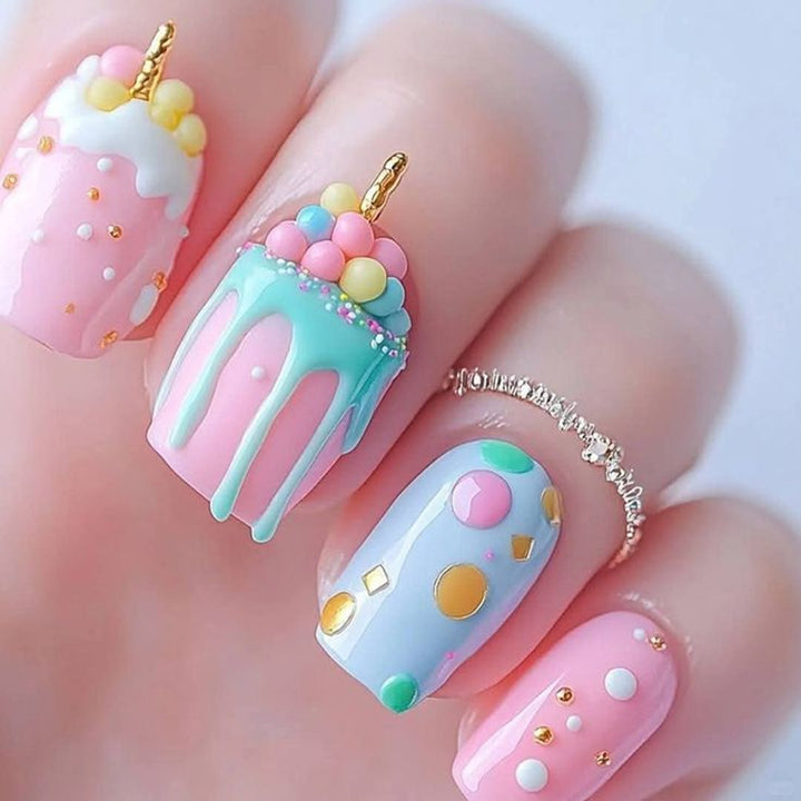 Elegant Artificial Nails with French Manicure and Glitter Effects Kalsten