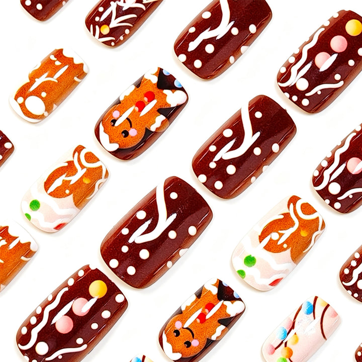 Festive Gingerbread-Themed Press-On Nail Art Kalsten