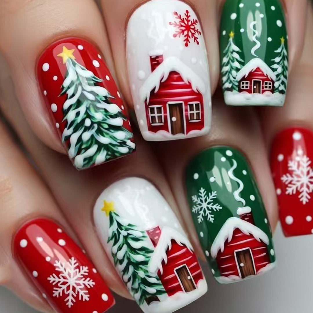 Artificial nails with winter chalet design Kalsten