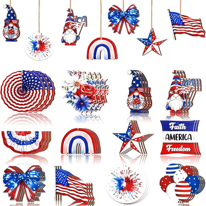 Unisex decorative party decoration set made of wooden pendants and table decoration with patriotic motifs Kalsten