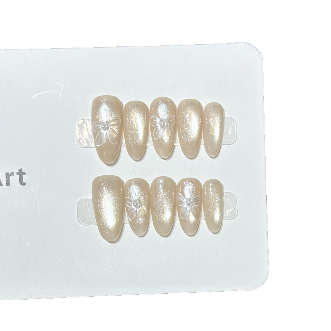 Artistic Press-On Nail Set with Floral and Glitter Accents Kalsten