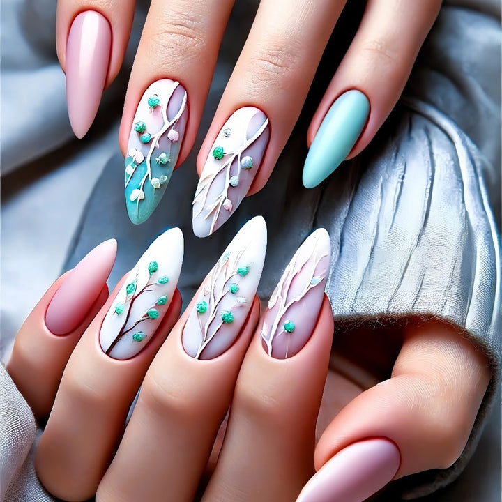 Artificial nails in romantic floral design Kalsten