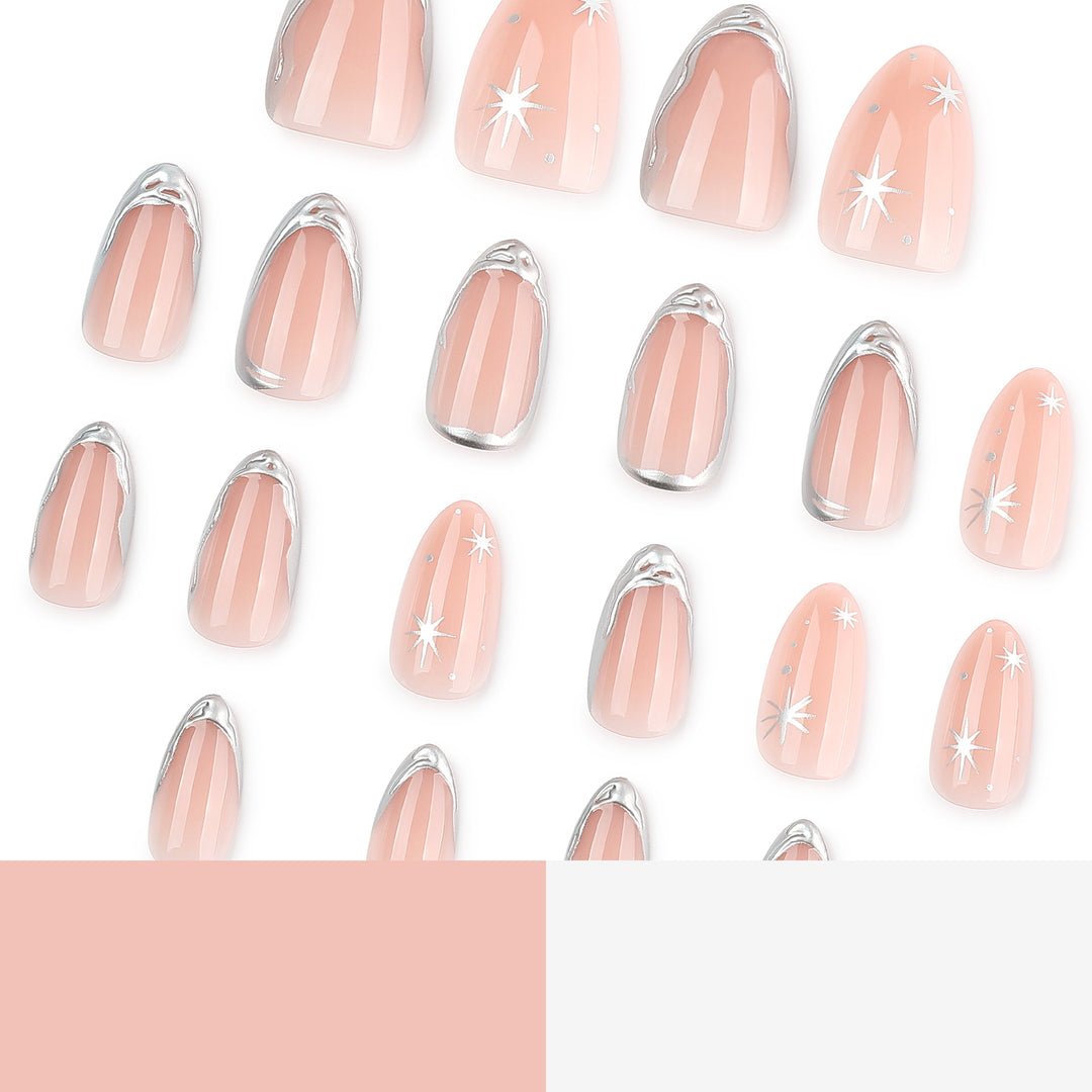 Shiny stiletto nails with elegant silver embellishment Kalsten