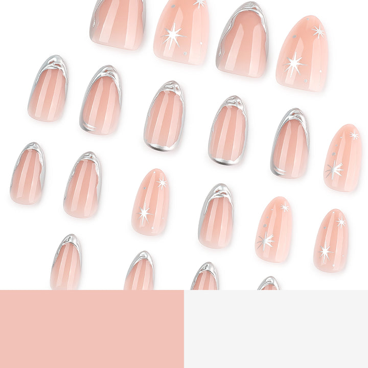 Shiny stiletto nails with elegant silver embellishment Kalsten