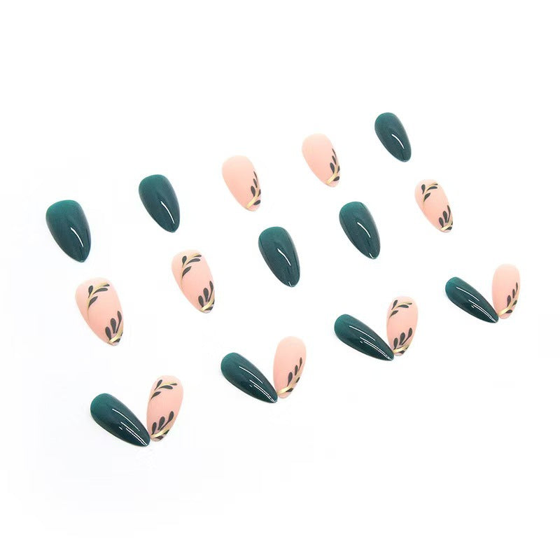 Artistic Press-On Nail Set with Leaf Designs Kalsten