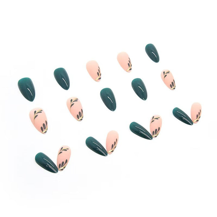 Artistic Press-On Nail Set with Leaf Designs Kalsten