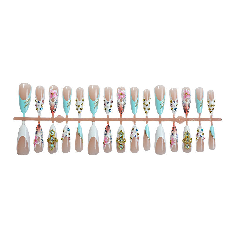 Artistic Decorative Press-On Nail Set with Floral Accents kalsten