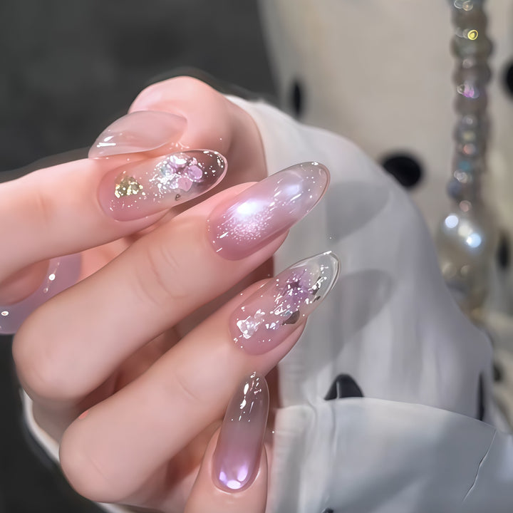 Artificial nails with glamorous glitter and flower design Kalsten