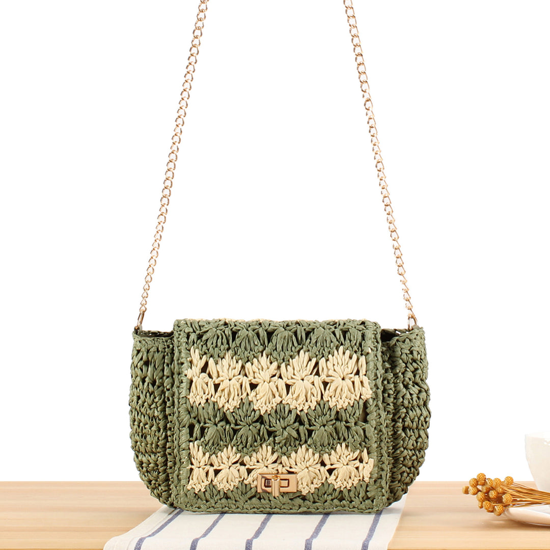 Shoulder bag made of handcrafted braided natural material with elegant closure Kalsten