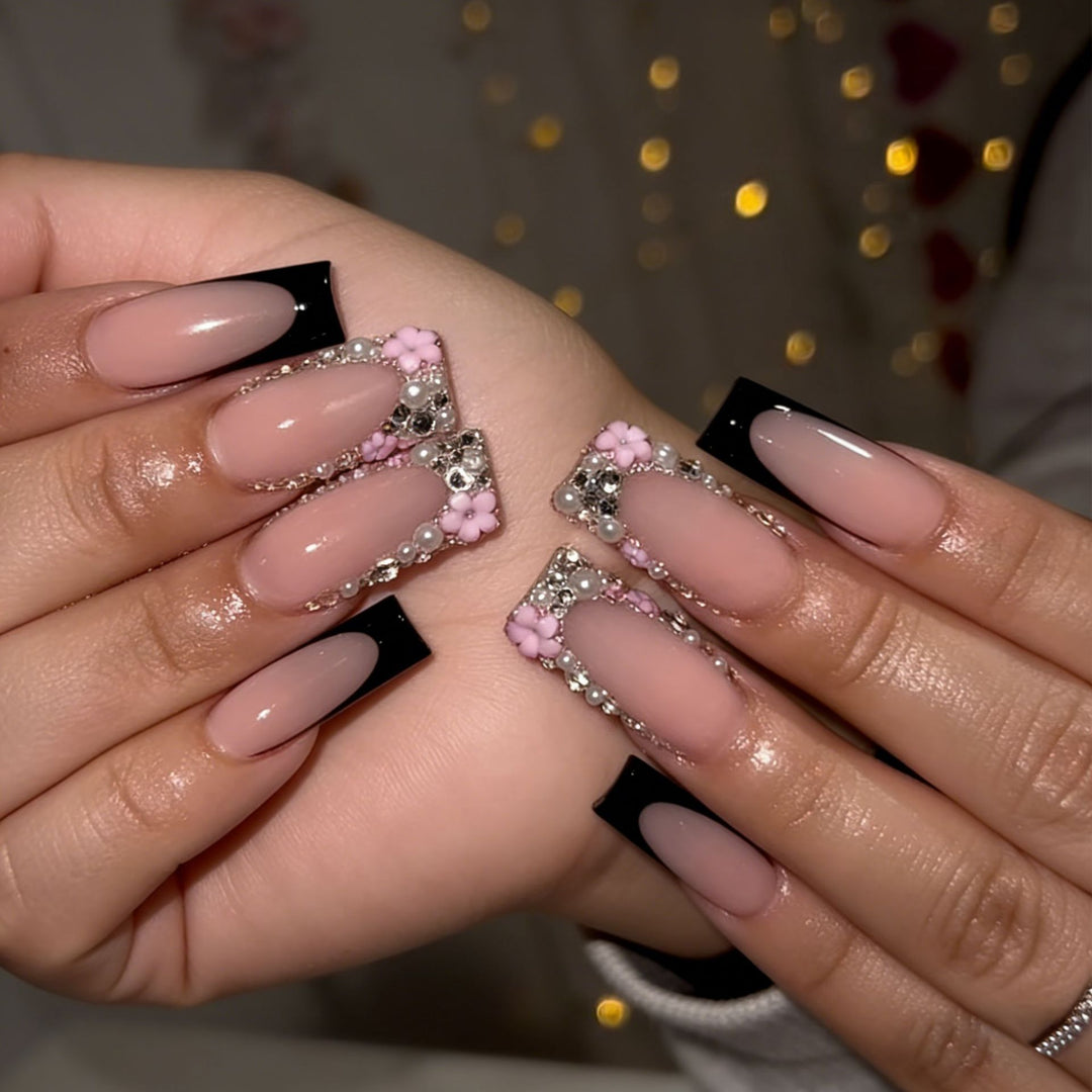 Elegant Stiletto Press-On Nail Art with Rhinestone Accents Kalsten