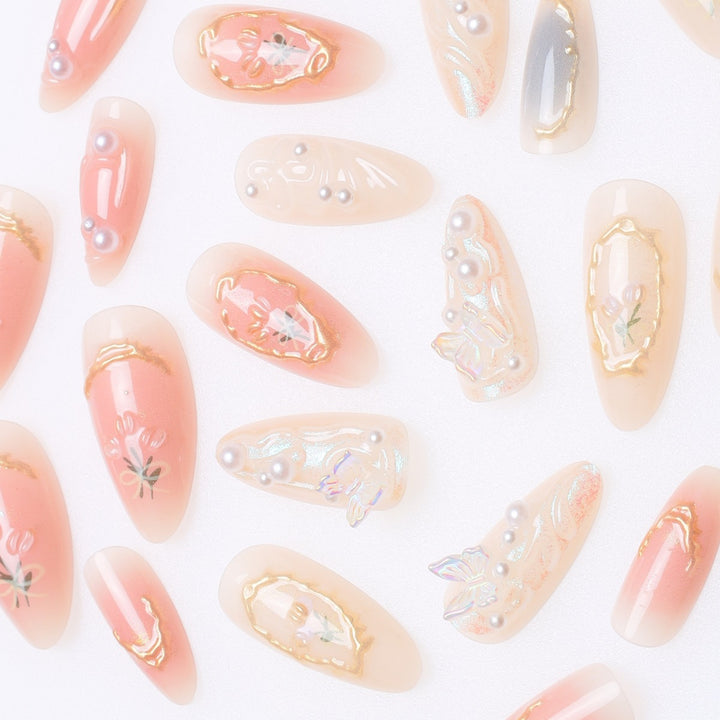 Elegant Stiletto Nail Art Extensions with Floral Embellishments Kalsten
