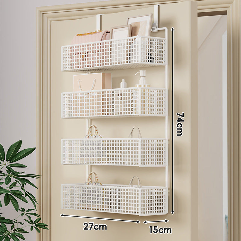 Over-Door Hanging Double-Tier Ventilated Mesh Storage Basket Organizer with Hooks