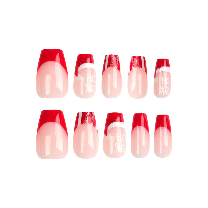 Artificial nail extensions in festive Christmas design Kalsten