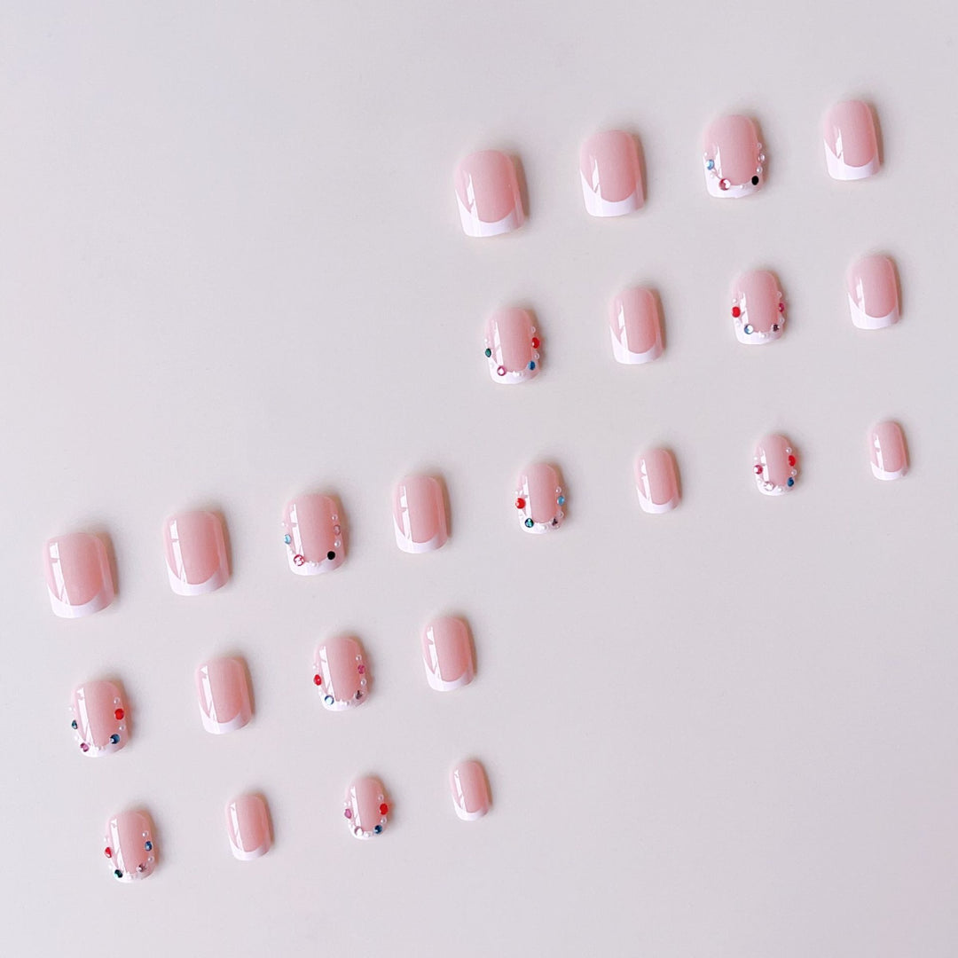 Nail art set with elegant rhinestone decorations and fashionable French design Kalsten