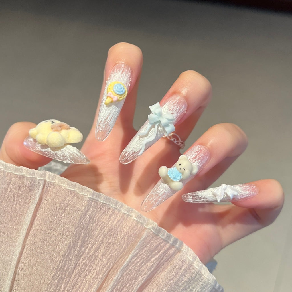 Artistic Stiletto Press-On Nail Art with Glimmering Accents Kalsten