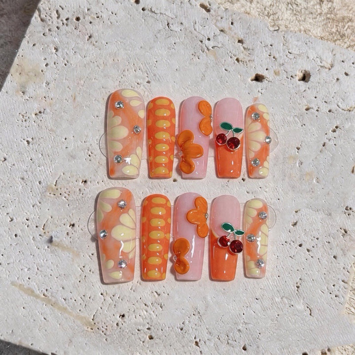 Artistic 3D Floral Press-On Nail Set