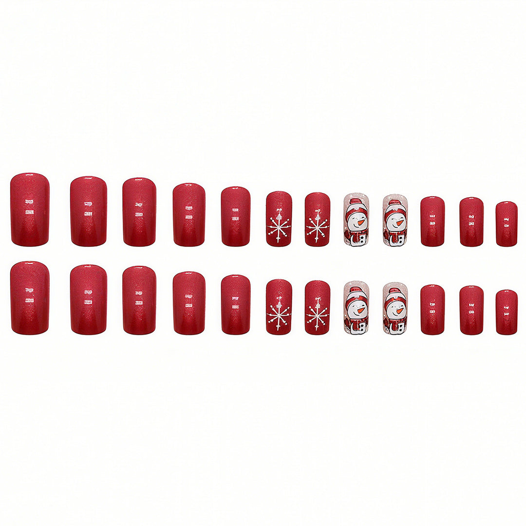 Artificial nail set with festive snowman design and glitter accents Kalsten