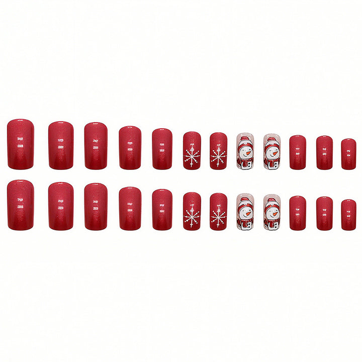 Artificial nail set with festive snowman design and glitter accents Kalsten