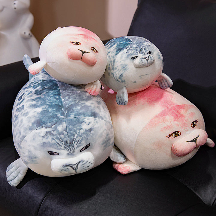 Oversized Round Seal Body Pillow with Weighted Core and Embroidered Anime Face Kalsten