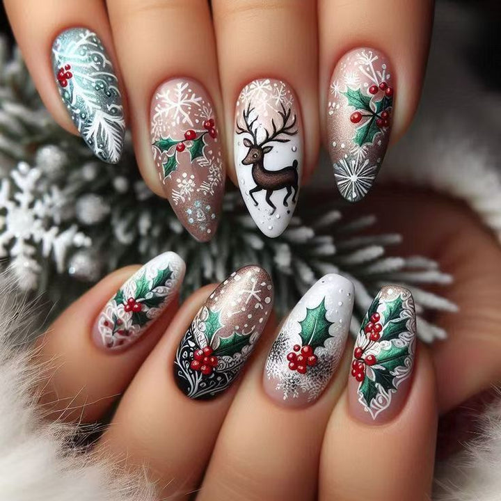 Artificial nail set with wintry motifs and festive designs Kalsten