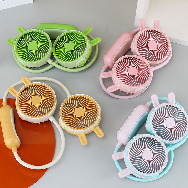 Women Portable Double Fan Neckband Fan Kalsten