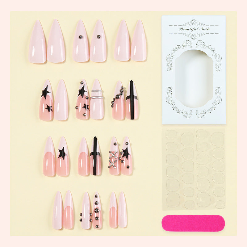 Decorative Press-On Nail Art Set with Star and Gem Accents kalsten