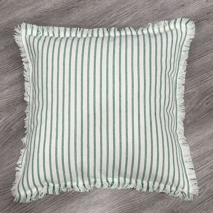 Striped Coastal-Inspired Cotton Square Pillow Cover with Fringed Edge and Concealed Zip