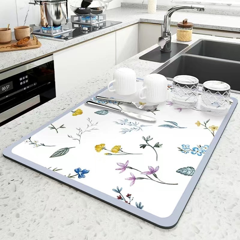 Decorative Floral-Themed Kitchen Mat