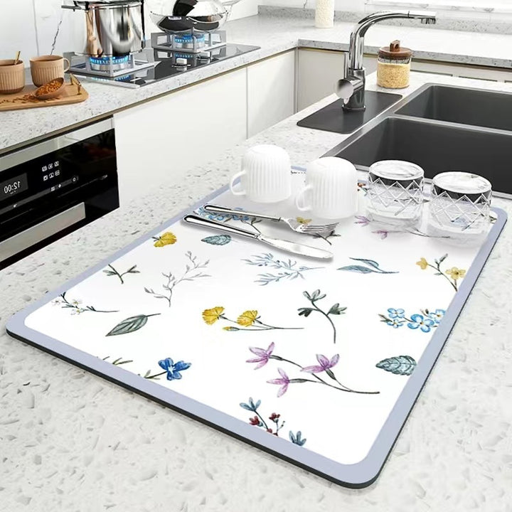 Decorative Floral-Themed Kitchen Mat