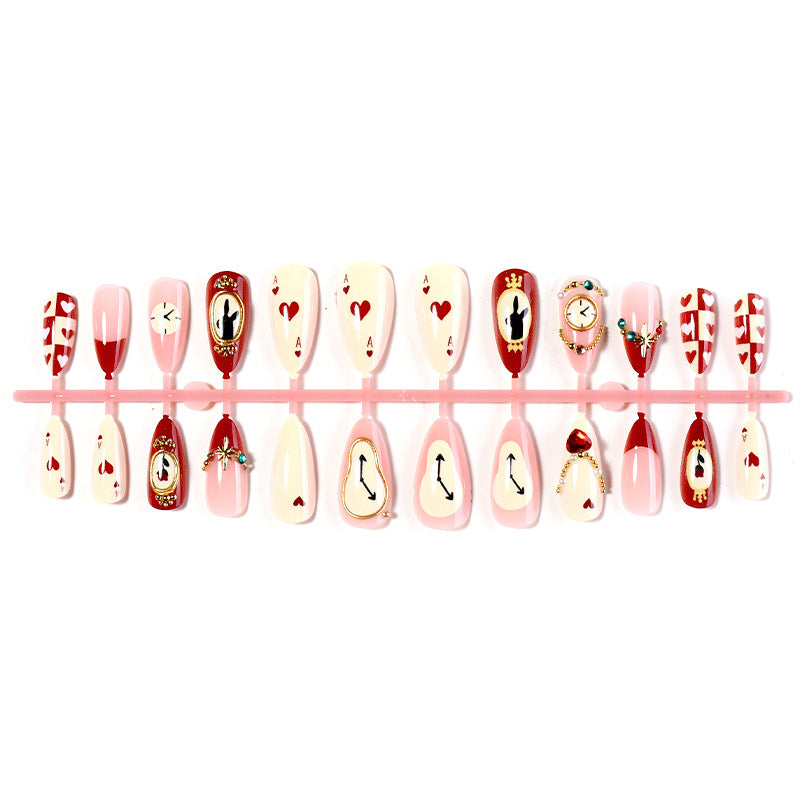 Artistic Press-On Nail Set with Creative Heart and Clock Designs kalsten
